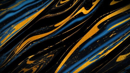 (4K) Abstract Oil Surface texture wallpaper/background, black, blue & Yellow, AI