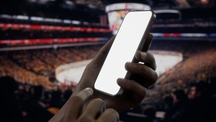CU African-American Black male using phone during ice hockey game