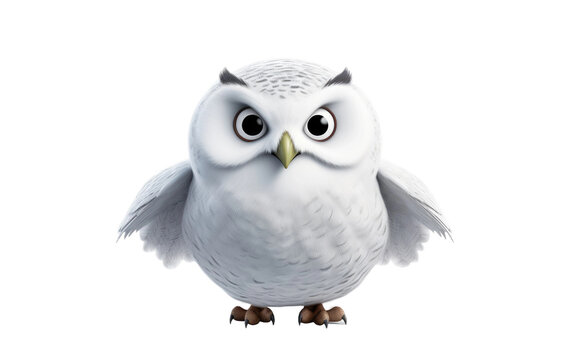 3D Cartoon of Snowy Owl on transparent background
