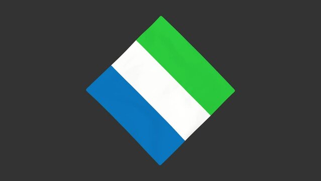 Dynamic rendering animation of the Sierra Leone flag in a square version on a gray background.
