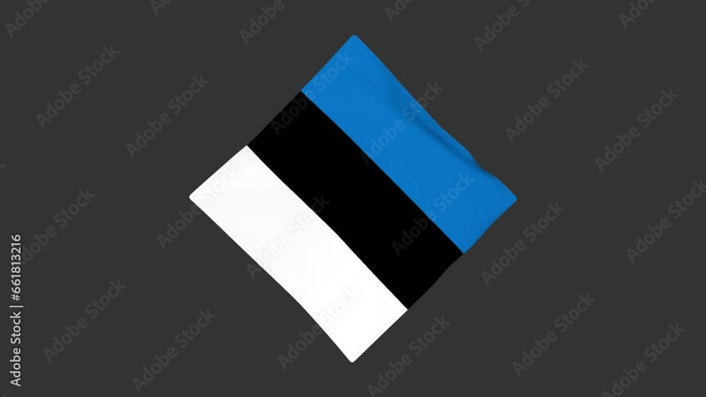 Poster dynamic rendering animation of the estonia flag in a square version on a gray background.