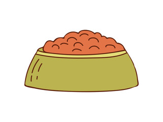 Pet food bowl colorful doodle illustration in vector