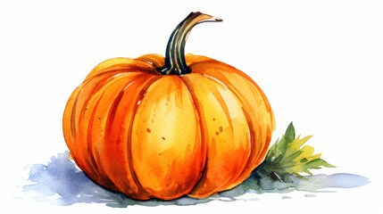 Watercolor painting of a Halloween pumpkin in colorful colours tones.