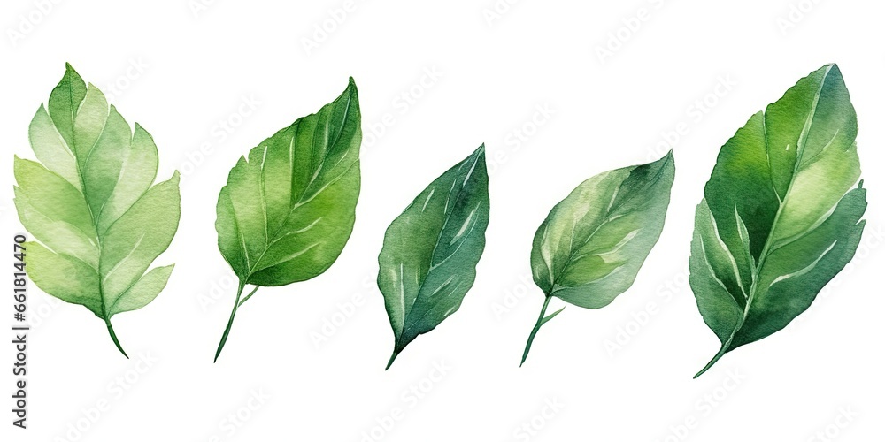 Sticker Lush green leaves. Natural beauty in spring. Botanical elegance. Leaf in summer. Close up of fresh foliage in great outdoors. Illustration of bright elements