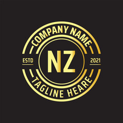 Professional simple Letter NZ Circle Luxury Gold Color Vector Logo Template