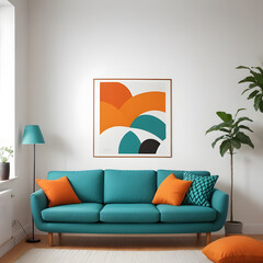 Colorful living room, modern shape sofa Beautiful, brightly colored walls make it lively.