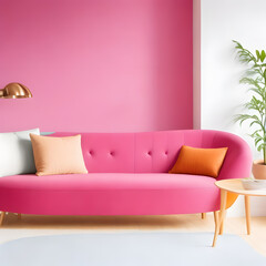 Colorful living room, modern shape sofa Beautiful, brightly colored walls make it lively.