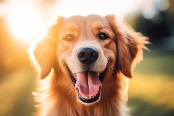 Primer plano de un perro sonriente y divertido. Bienestar animal. Cuidado de mascotas. 