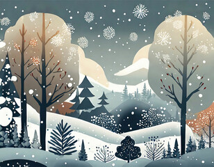 Illustration einer Winterlandschaft in zarten Pastelltönen. Weihnachtsmotiv 