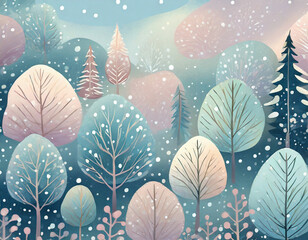 Winterlandschaft mit B&auml;umen in hellen Pastellt&ouml;nen