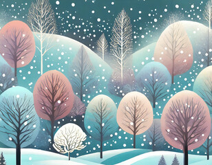 Winterlandschaft mit B&auml;umen in hellen Pastellt&ouml;nen