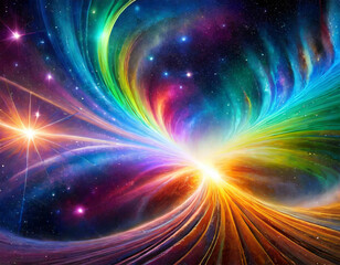 Leuchtende Nebel in Spiralform inmitten einer Galaxie.. Spiralförmig in Regenbogenfarben.