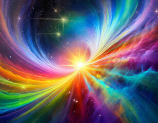 Leuchtende Nebel in Spiralform inmitten einer Galaxie.. Spiralf&ouml;rmig in Regenbogenfarben.