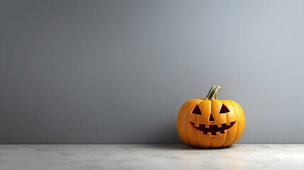 A Halloween pumpkin on a light gray background.
