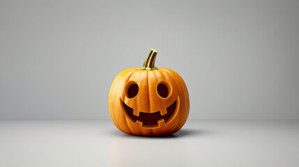 A Halloween pumpkin on a gray background.