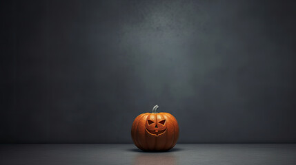 A Halloween pumpkin on a dark gray background.
