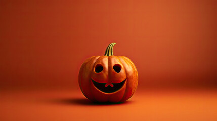 A Halloween pumpkin on a maroon background.