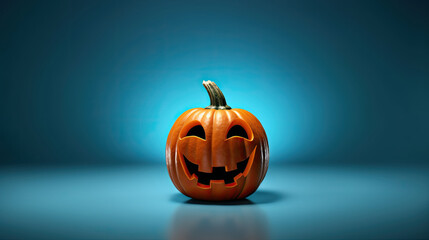 A Halloween pumpkin on a blue background.