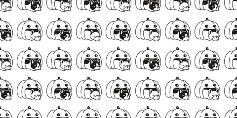 dog seamless pattern french bulldog Halloween pumpkin puppy sleeping vector doodle pet cartoon character tile background gift wrapping paper repeat wallpaper scarf isolated
