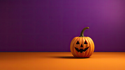 A Halloween pumpkin on a purple background.