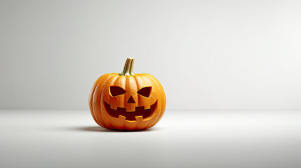 A Halloween pumpkin on a dark white background.