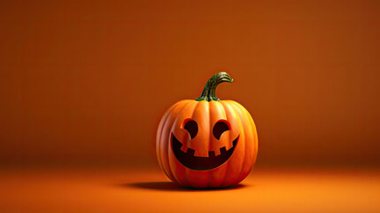 A Halloween pumpkin on a dark lime background.