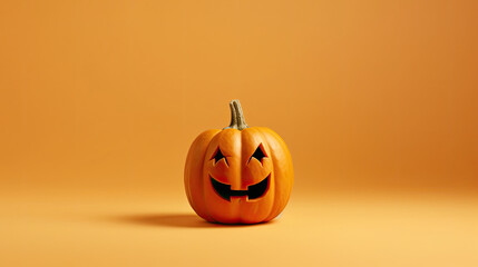 A Halloween pumpkin on a light lime background.