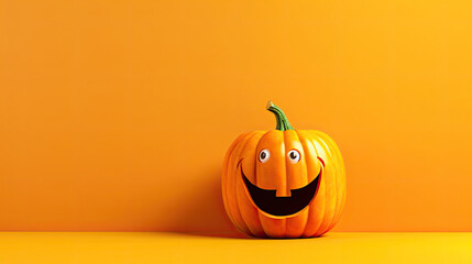 A Halloween pumpkin on a light lime background.