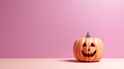 Fototapeta premium A Halloween pumpkin on a light pink background.