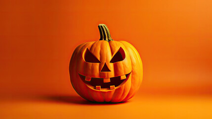 A Halloween pumpkin on a vivid red background.