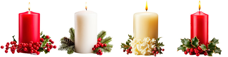 Collection of candles on white background, christmas and new year concept - Powered by Adobe