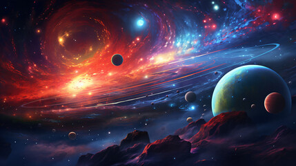 Vibrant space colorful planets