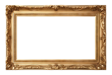 Antique golden rectangular picture frame, cut out