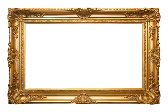 Antique golden rectangular picture frame, cut out