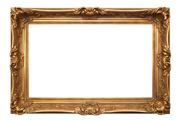Antique golden rectangular picture frame, cut out - obrazy, fototapety, plakaty