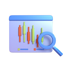 3D Candlestick Trading and Magnifying Glass