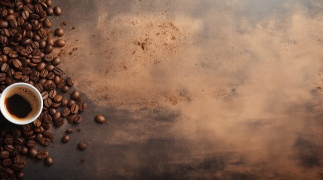 coffee beans background with copy space, roasted robusta arabica, ai generated