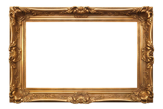 Antique golden rectangular picture frame, cut out