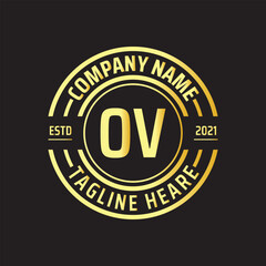 Professional simple Letter OV Circle Luxury Gold Color Vector Logo Template