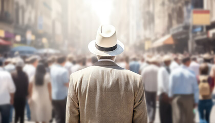 A Jew among a multitude of people walks through the streets of the city