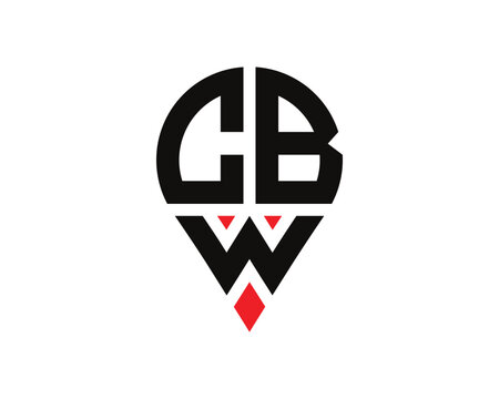 CBW letter location shape logo design. CBW letter location logo simple design.