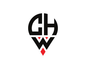 Obraz premium CHW letter location shape logo design. CHW letter location logo simple design.