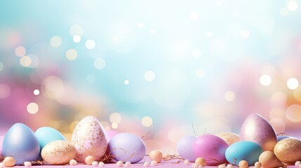 easter decoration, colorful easter eggs illustration background, ai generated