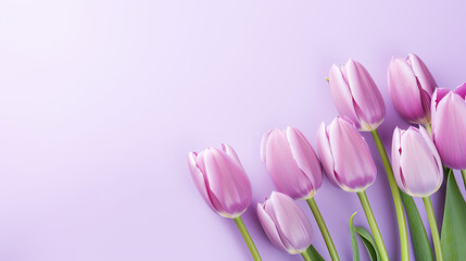 Purple tulips on a pastel purple background 