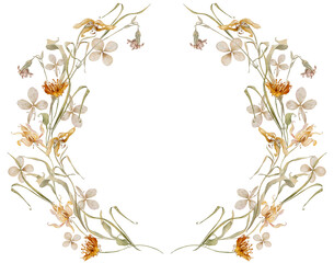 Watercolor autumn floral frame. Hand drawn watercolor fall frame with dry flowers