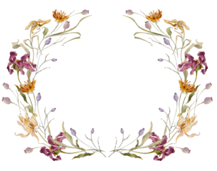 Watercolor autumn floral frame. Hand drawn watercolor fall frame with dry flowers