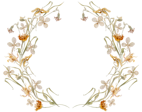 Watercolor autumn floral frame. Hand drawn watercolor fall frame with dry flowers