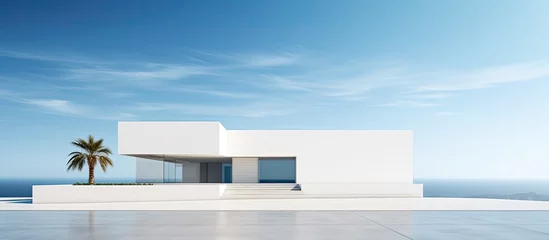 Rideaux velours Bleu Minimalistic modern and geometric villa shaped like a rectangular block With copyspace for text