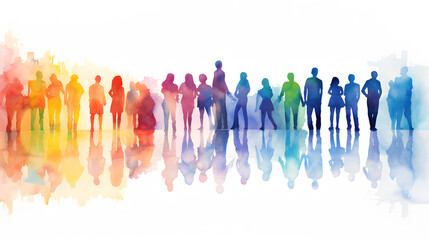 Abstract colorful art watercolor silhouette of teamworking business people