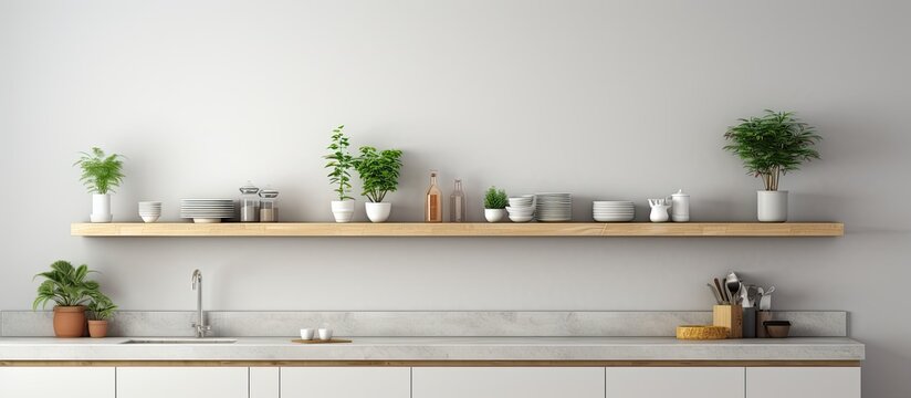 Modern kitchen with shelves With copyspace for text